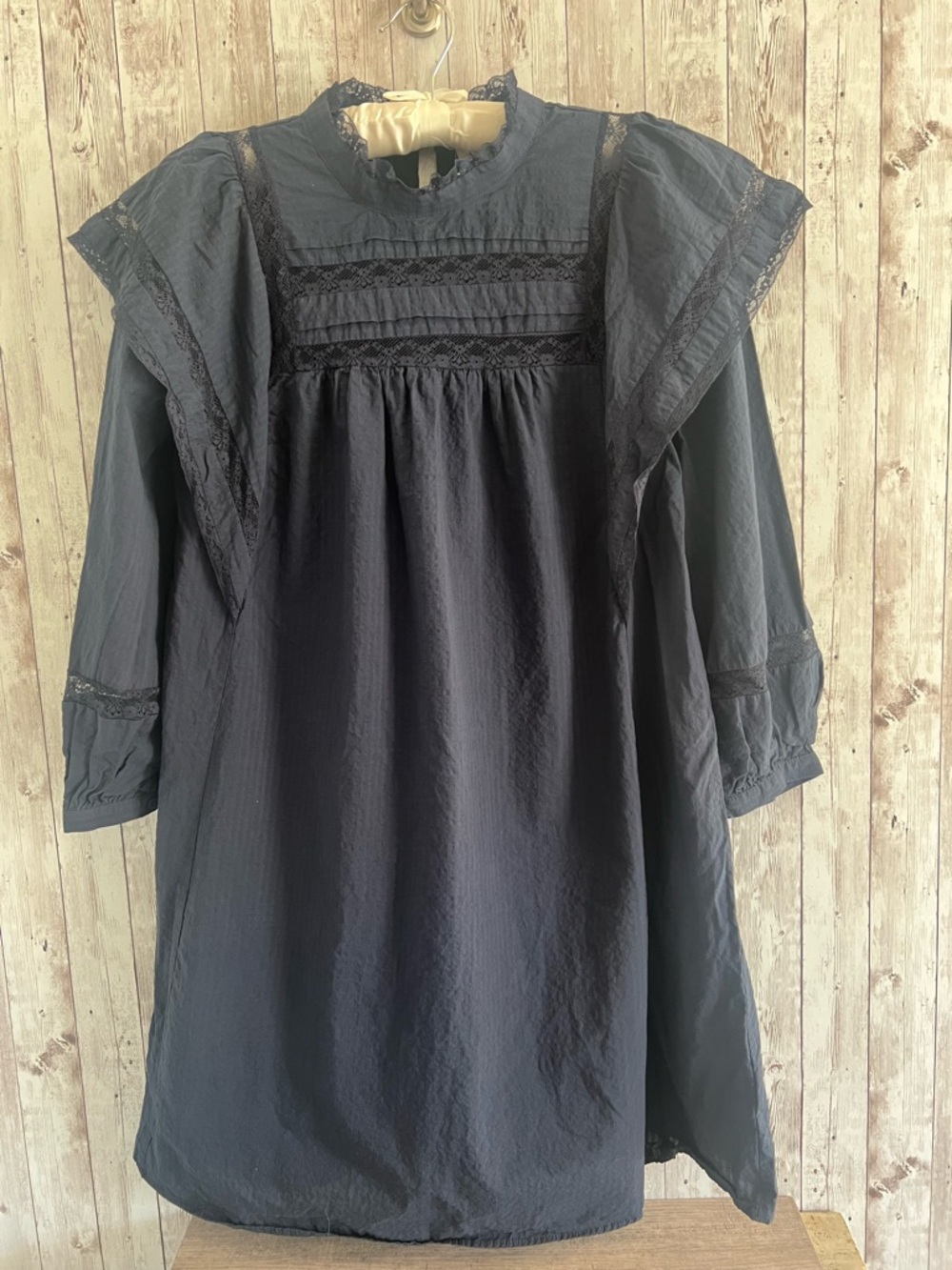 Maeve Fleetwood Navy Tunic Lace Puff Sleeve Mini Dress Cotton New England Size 8 - Picture 2 of 8
